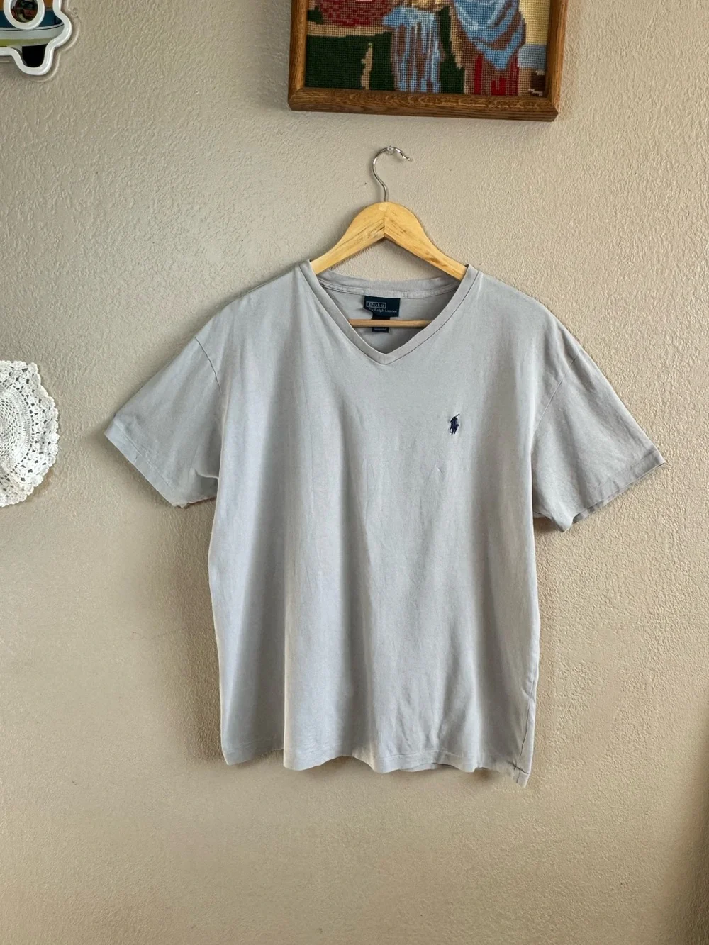 Polo by Ralph Lauren Men’s Light Gray V-Neck Tee | Size Medium